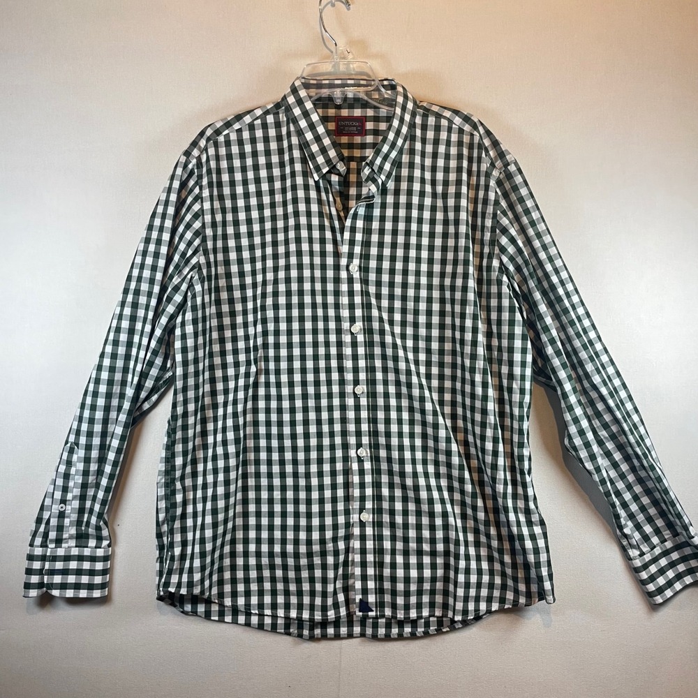 UNTUCKit Mens XXL Green White Gingham Check Cotton Button Down Shirt Long Sleeve - Picture 2 of 7